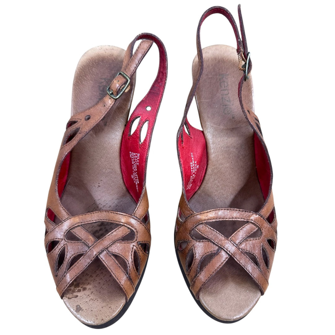 Kenzie Billy Brown Leather Slingback Wedge Heel