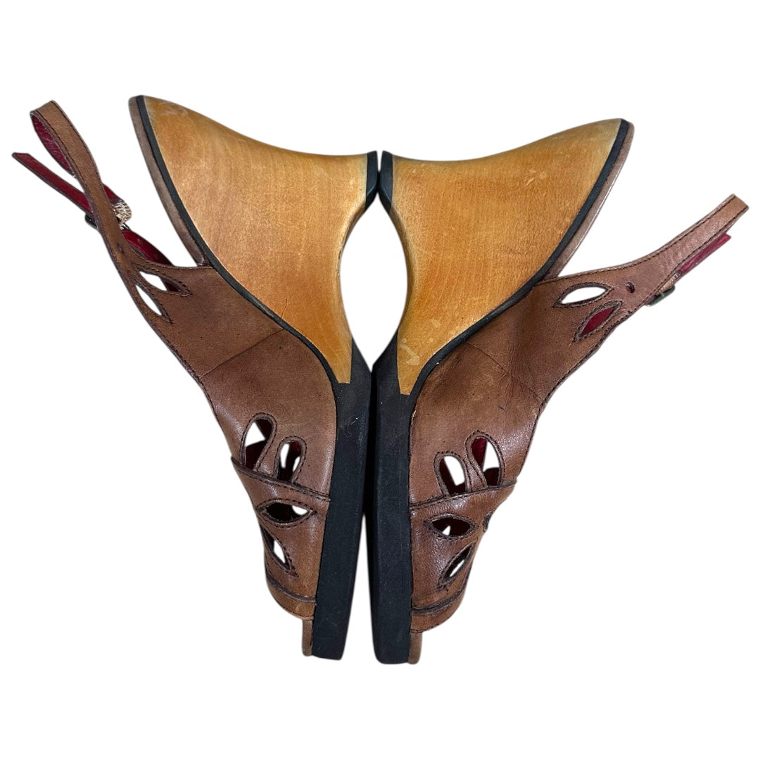 Kenzie Billy Brown Leather Slingback Wedge Heel