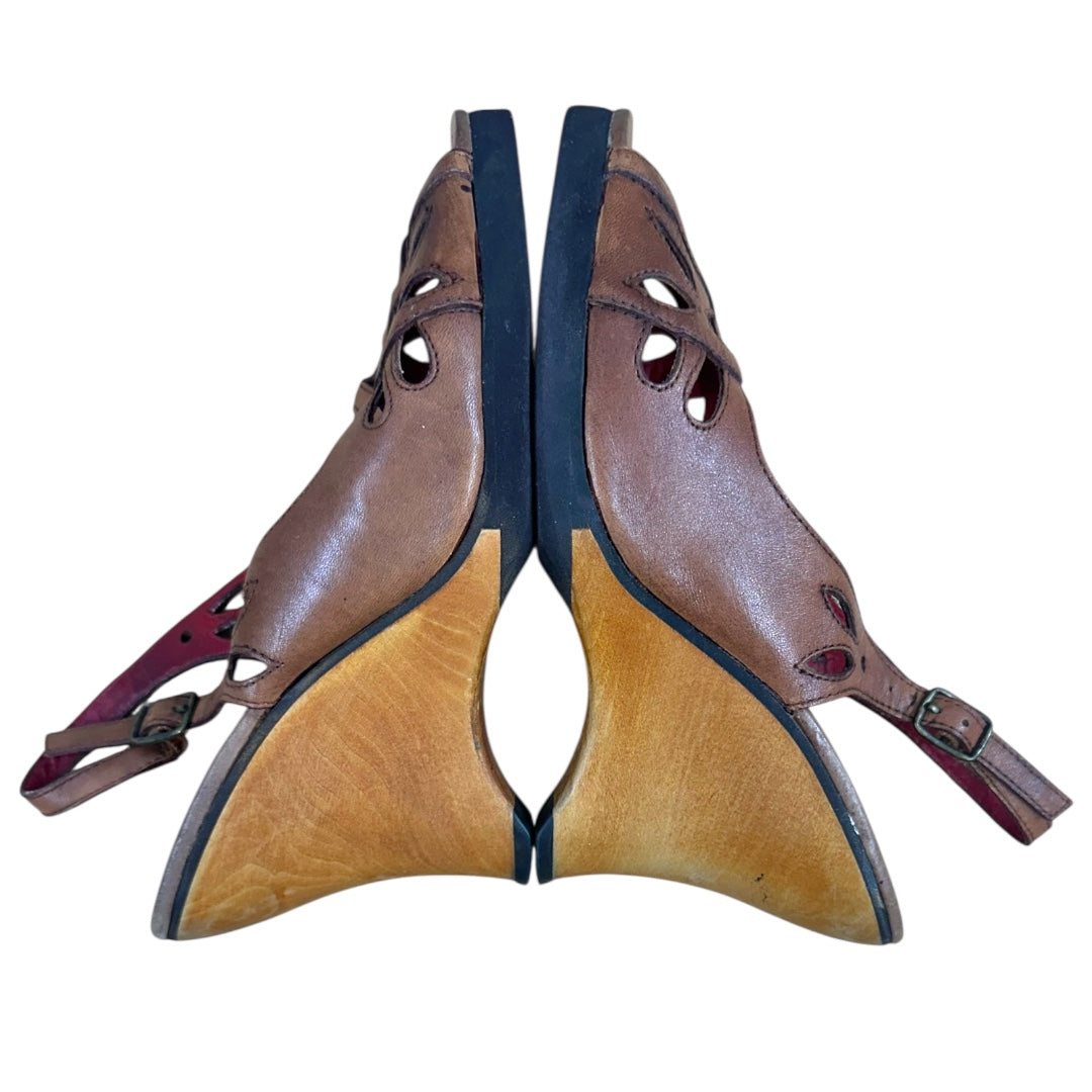 Kenzie Billy Brown Leather Slingback Wedge Heel