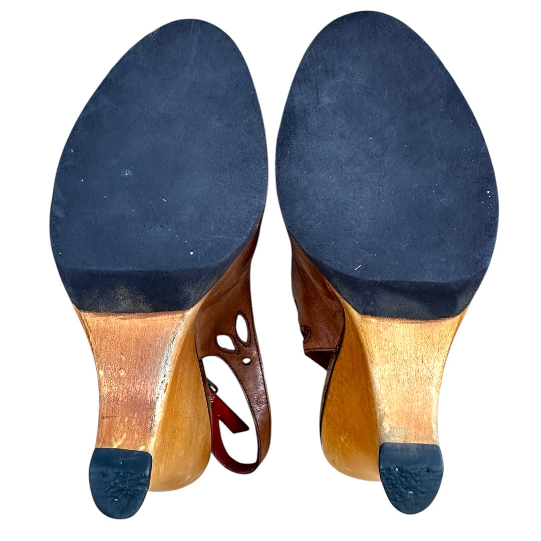 Kenzie Billy Brown Leather Slingback Wedge Heel