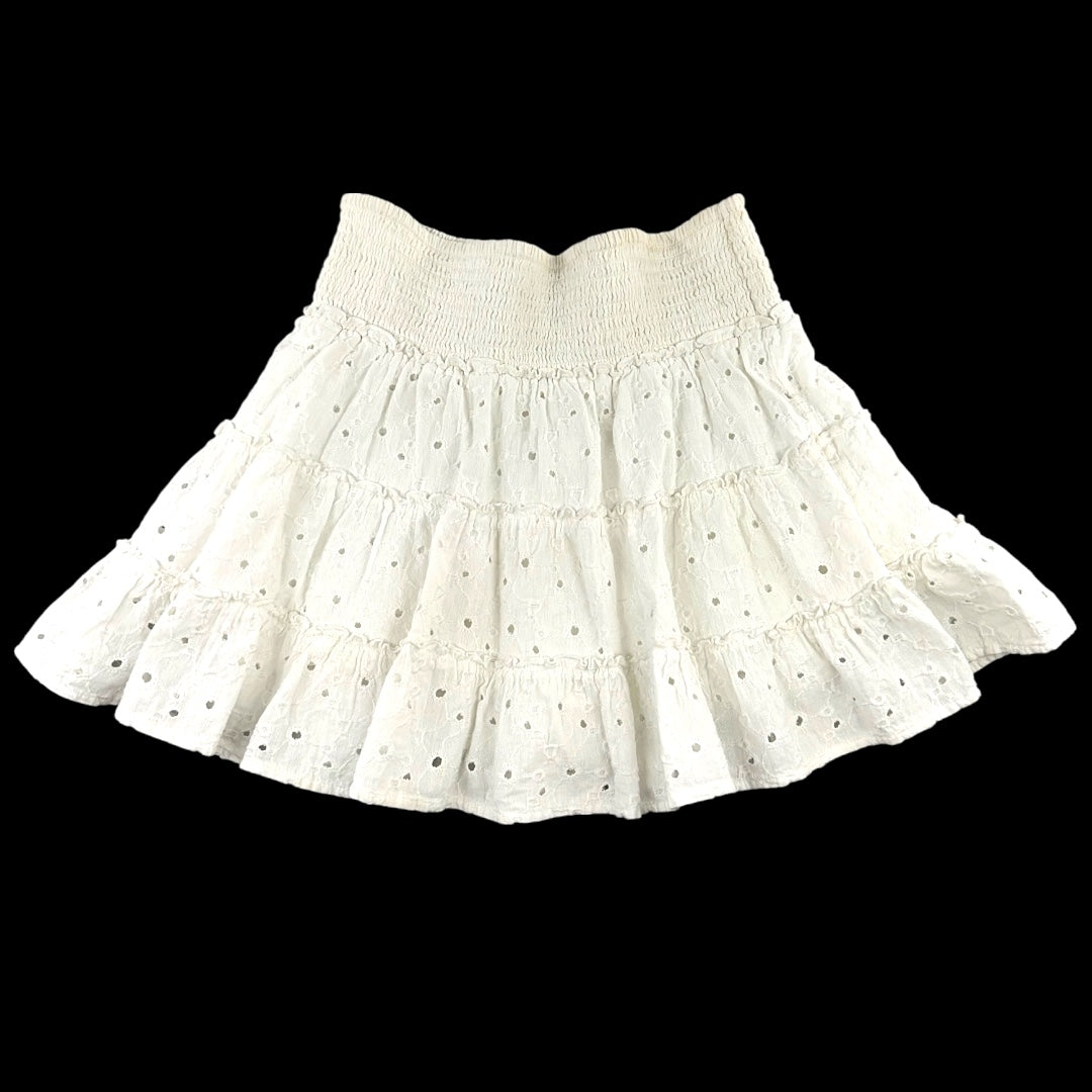 American Eagle Outfitters White Eyelet Tiered Mini Skirt with Smocked Waistband