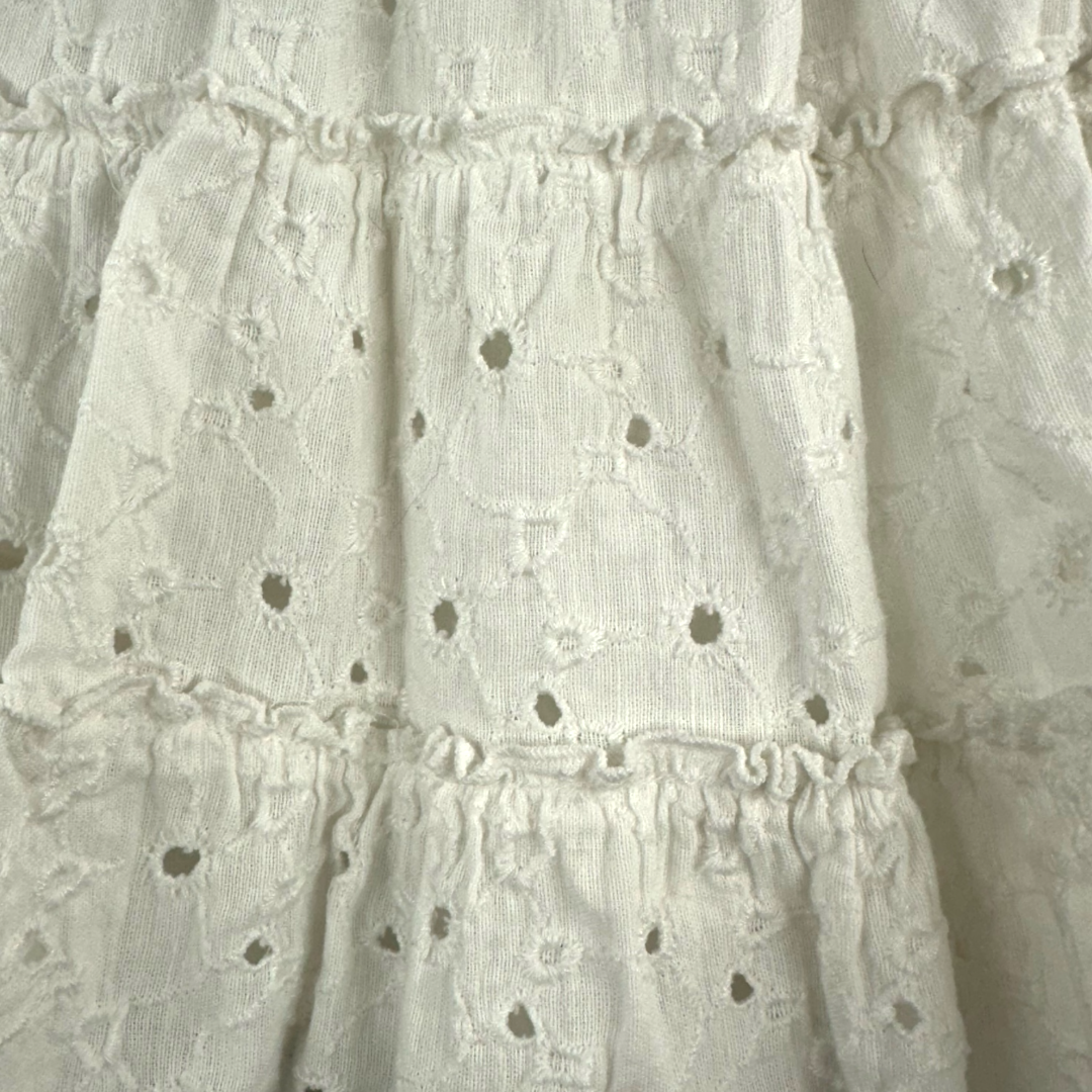 American Eagle Outfitters White Eyelet Tiered Mini Skirt with Smocked Waistband