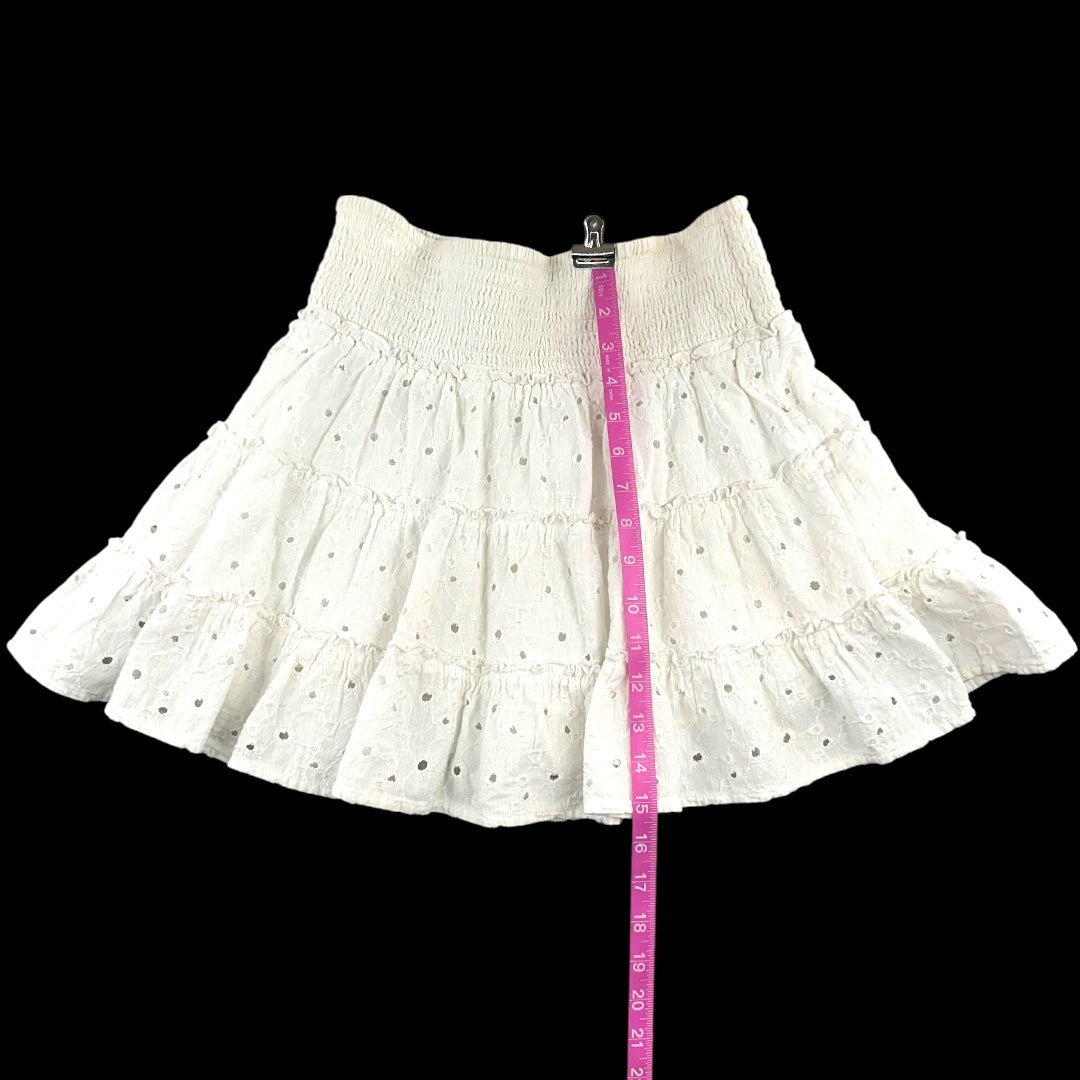 American Eagle Outfitters White Eyelet Tiered Mini Skirt with Smocked Waistband