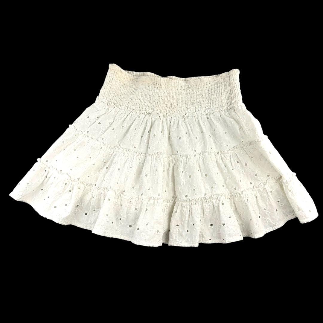 American Eagle Outfitters White Eyelet Tiered Mini Skirt with Smocked Waistband