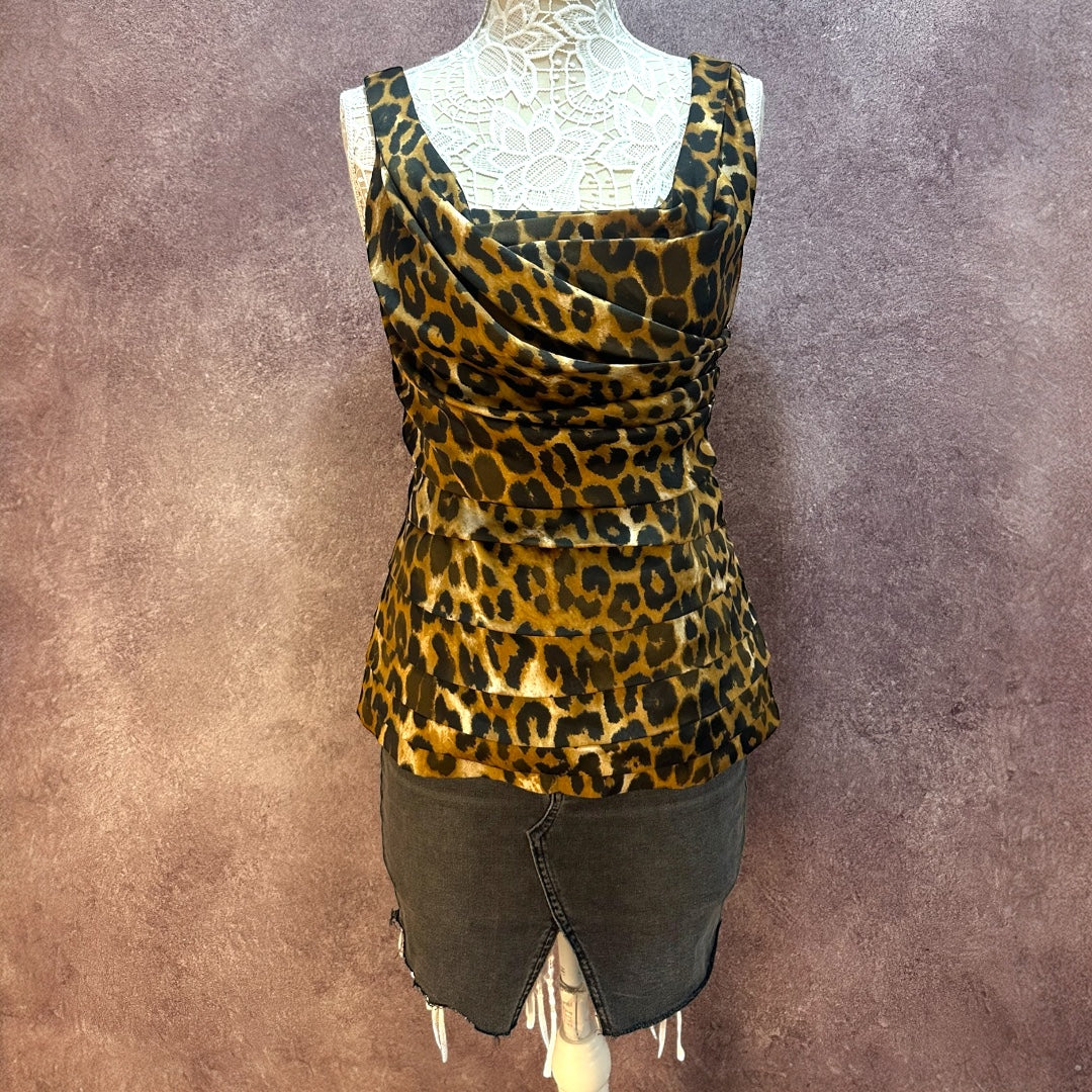 Express Leopard Print Sleeveless Draped Top