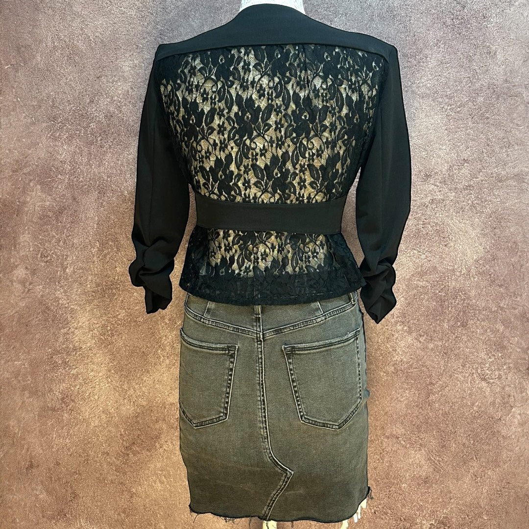 Iz Byer Black Lace Back Blazer
