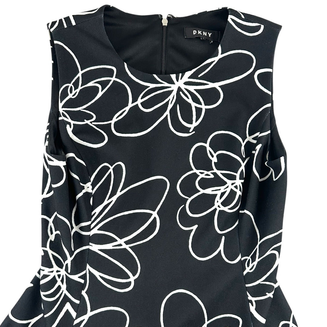DKNY Sleeveless Fit & Flare Dress in Black Cloud Multi