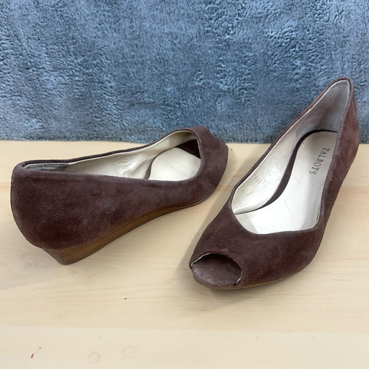 Talbots Brown Suede Peep Toe Wedge Kitten Heel