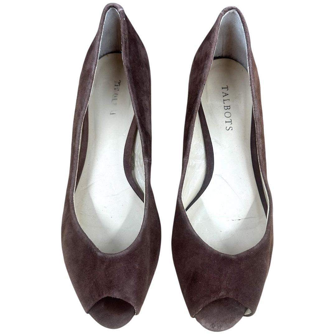 Talbots Brown Suede Peep Toe Wedge Kitten Heel