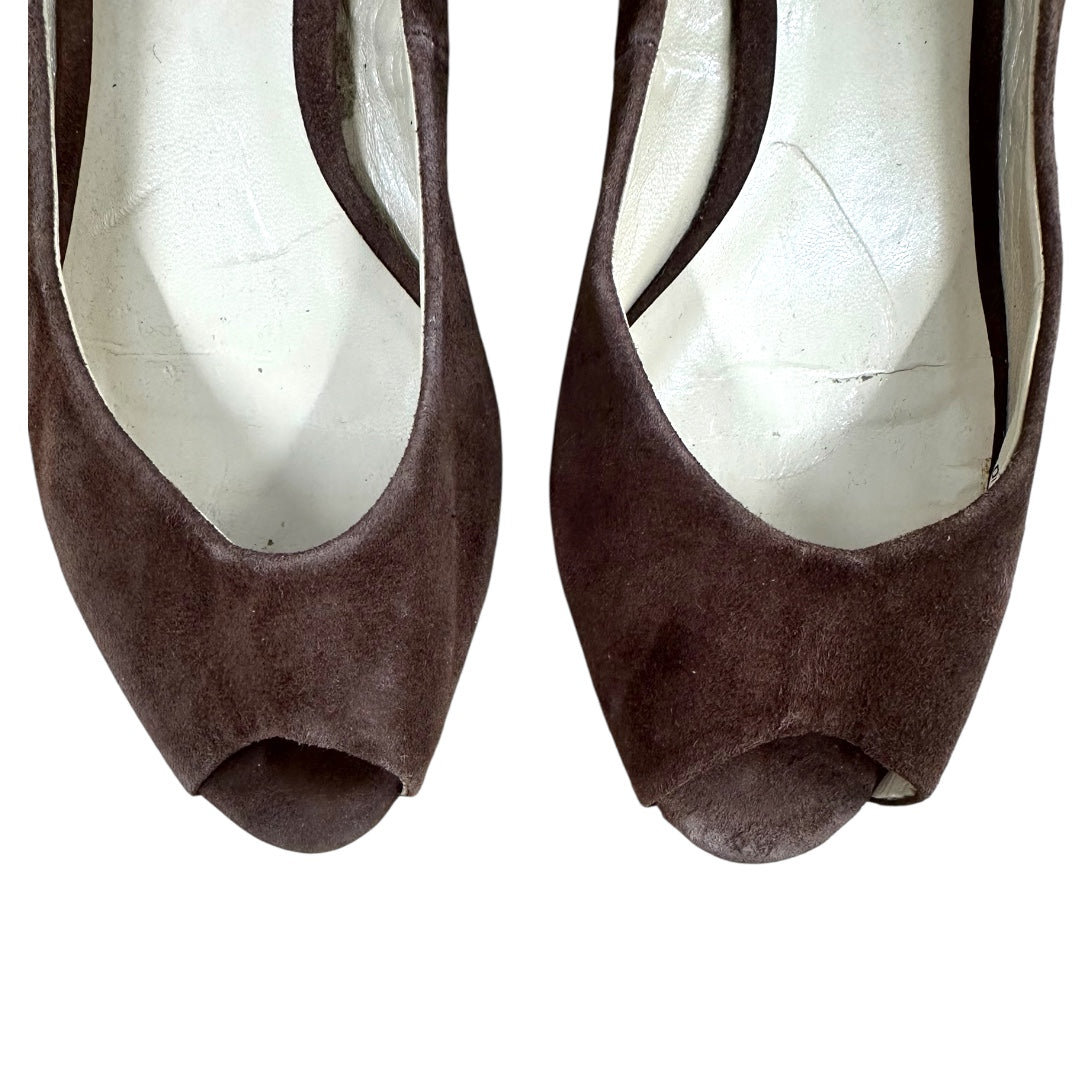 Talbots Brown Suede Peep Toe Wedge Kitten Heel