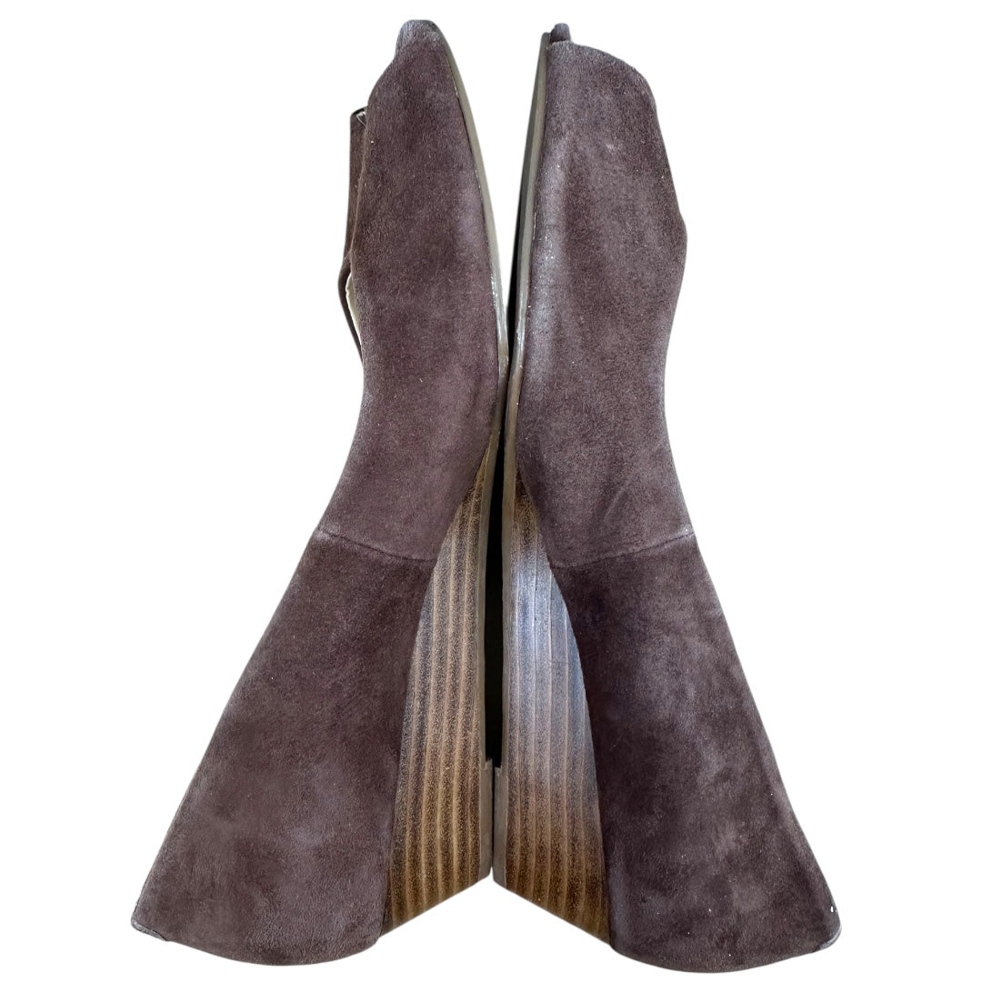 Talbots Brown Suede Peep Toe Wedge Kitten Heel