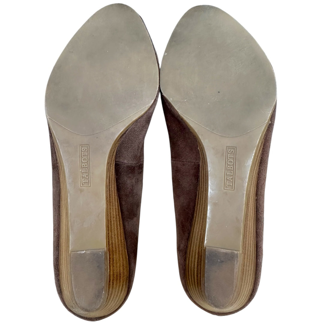 Talbots Brown Suede Peep Toe Wedge Kitten Heel