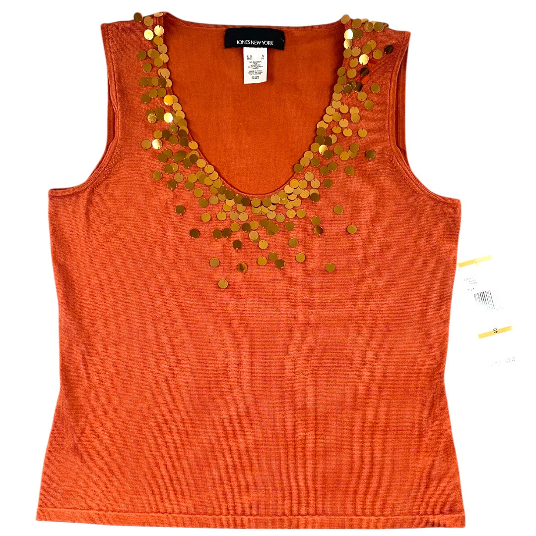 Jones New York Orange Sleeveless Tank Top with Sequin Neckline NWT