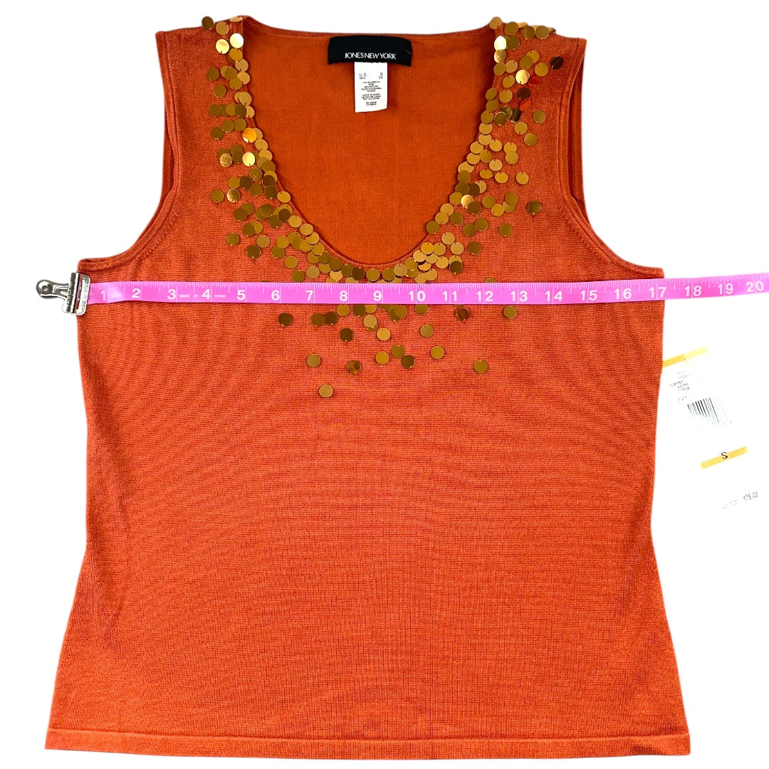 Jones New York Orange Sleeveless Tank Top with Sequin Neckline NWT