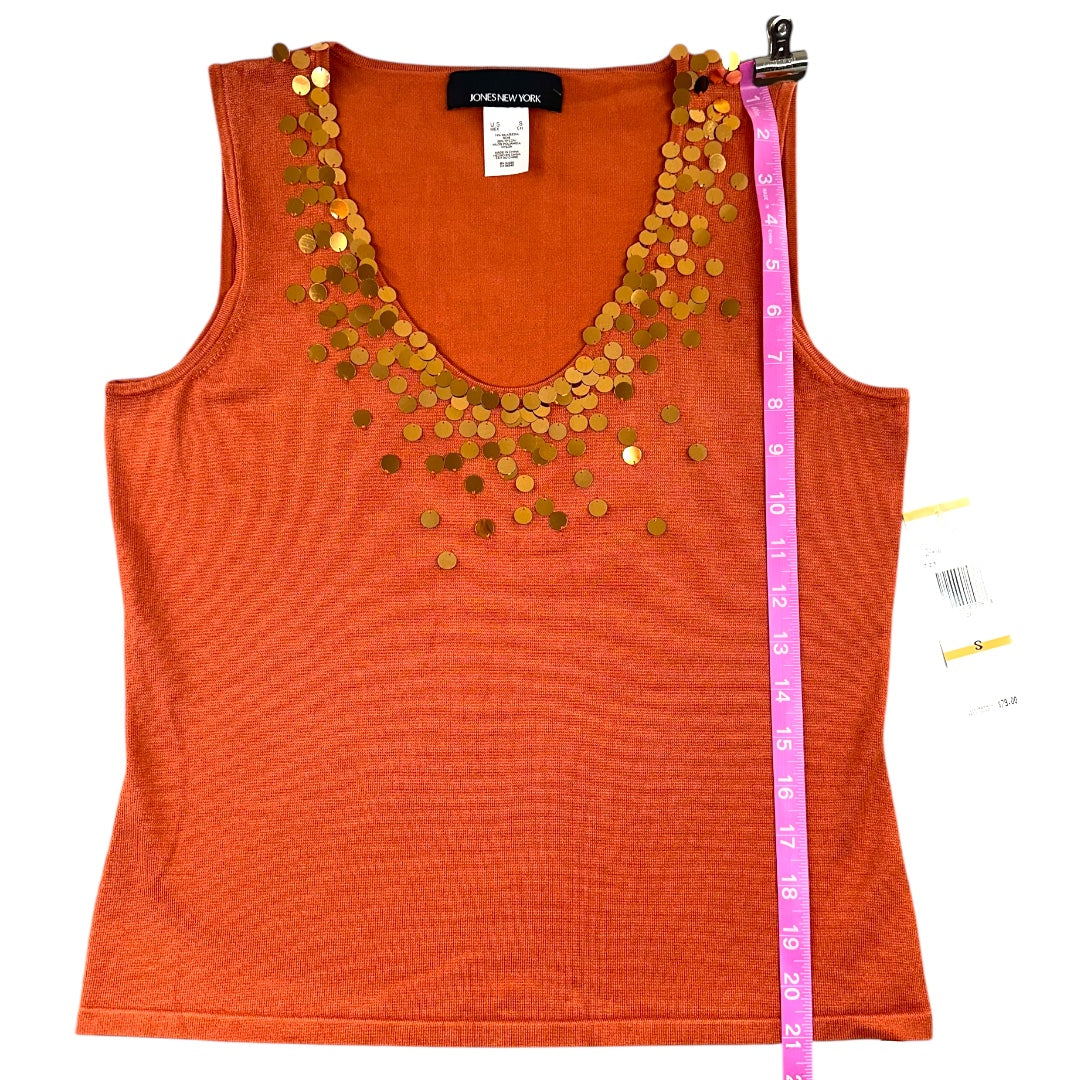 Jones New York Orange Sleeveless Tank Top with Sequin Neckline NWT
