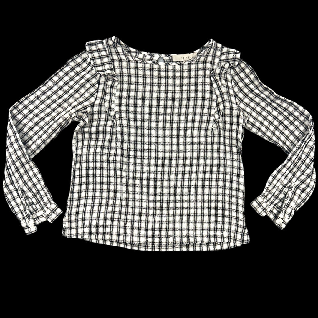 LOFT Plaid Ruffle Long Sleeve Blouse