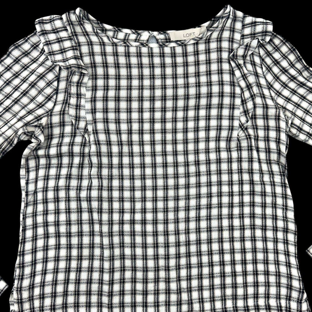 LOFT Plaid Ruffle Long Sleeve Blouse