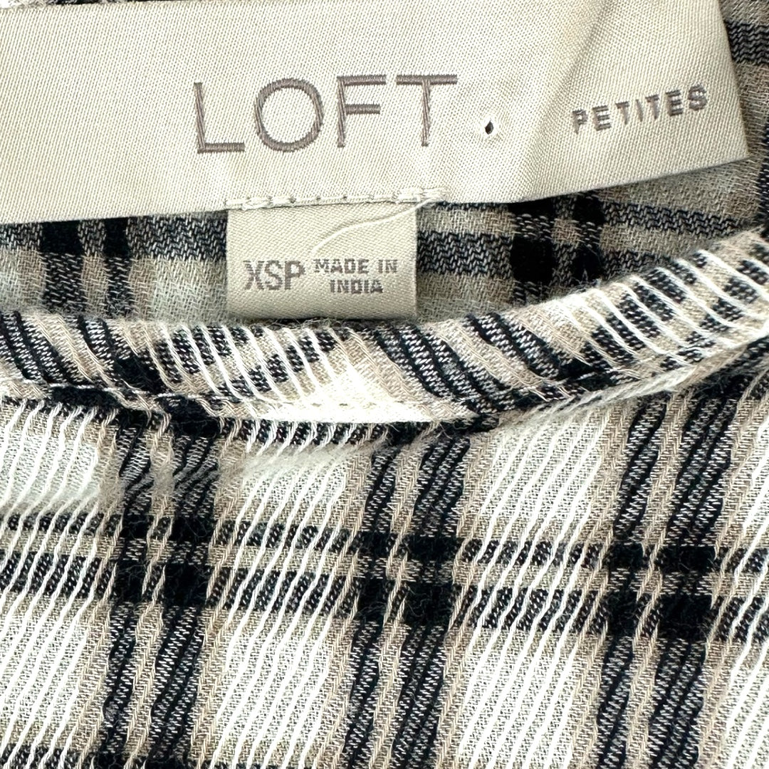 LOFT Plaid Ruffle Long Sleeve Blouse