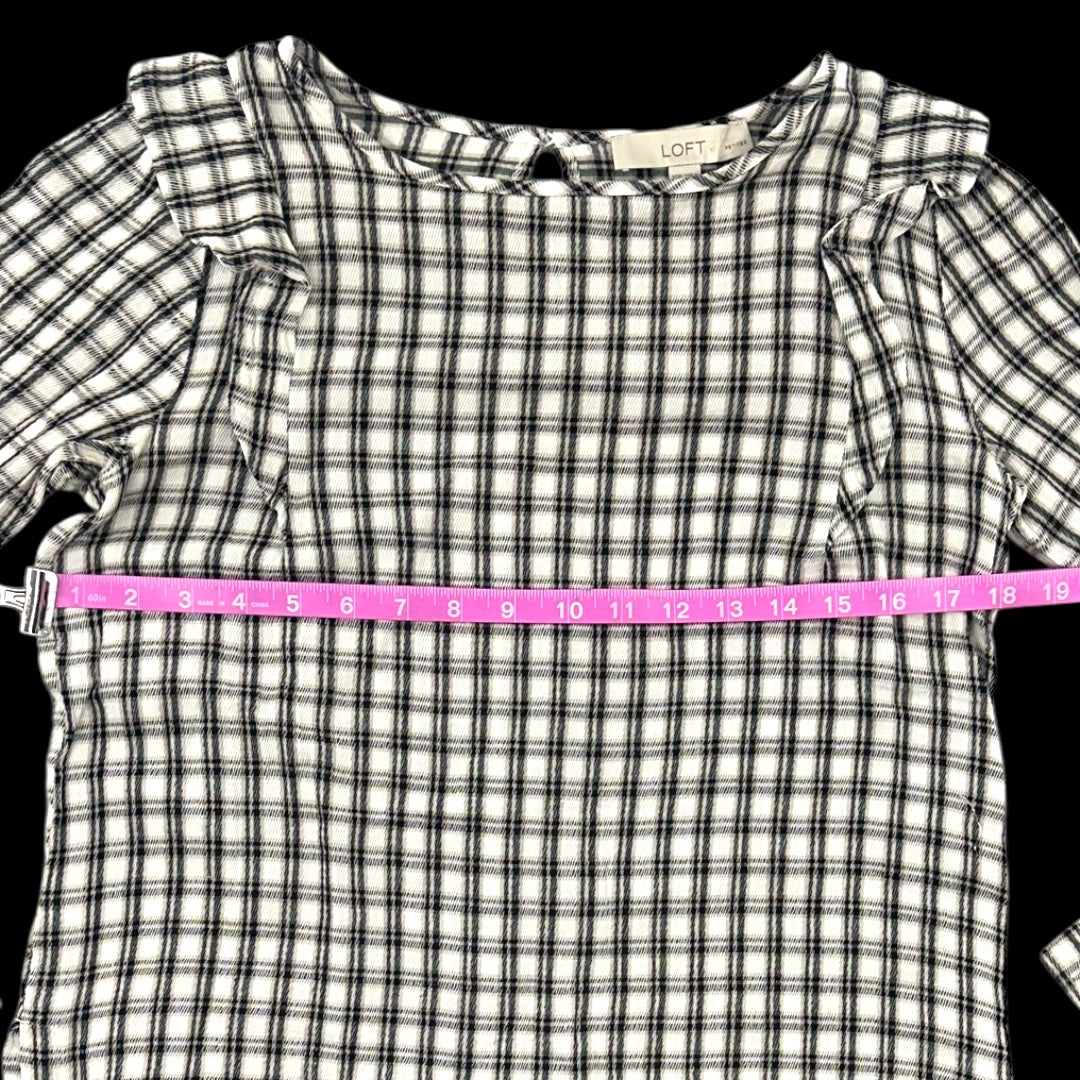 LOFT Plaid Ruffle Long Sleeve Blouse
