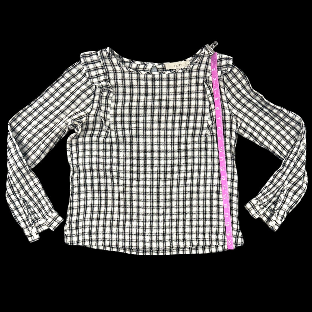 LOFT Plaid Ruffle Long Sleeve Blouse