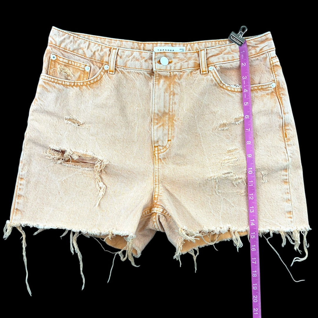 Topshop Mom Dusty Peach Distressed Denim Shorts