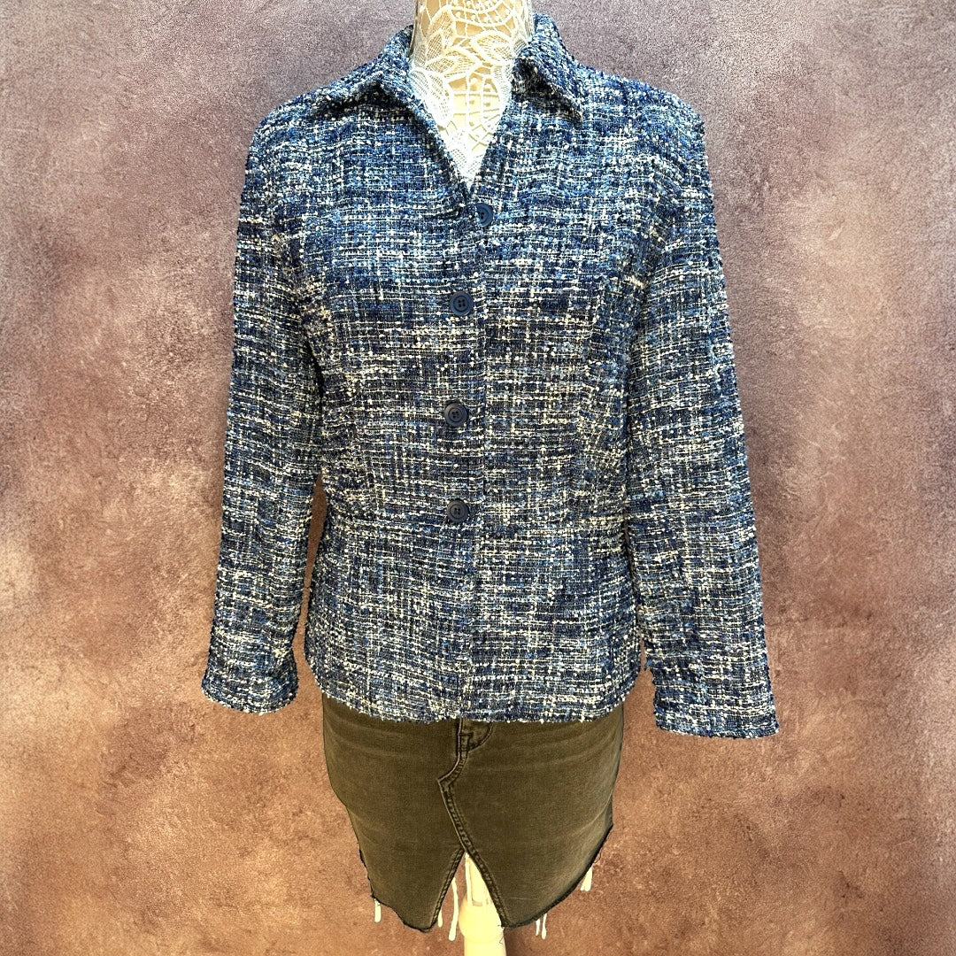 Coldwater Creek Blue Tweed Boucle Blazer