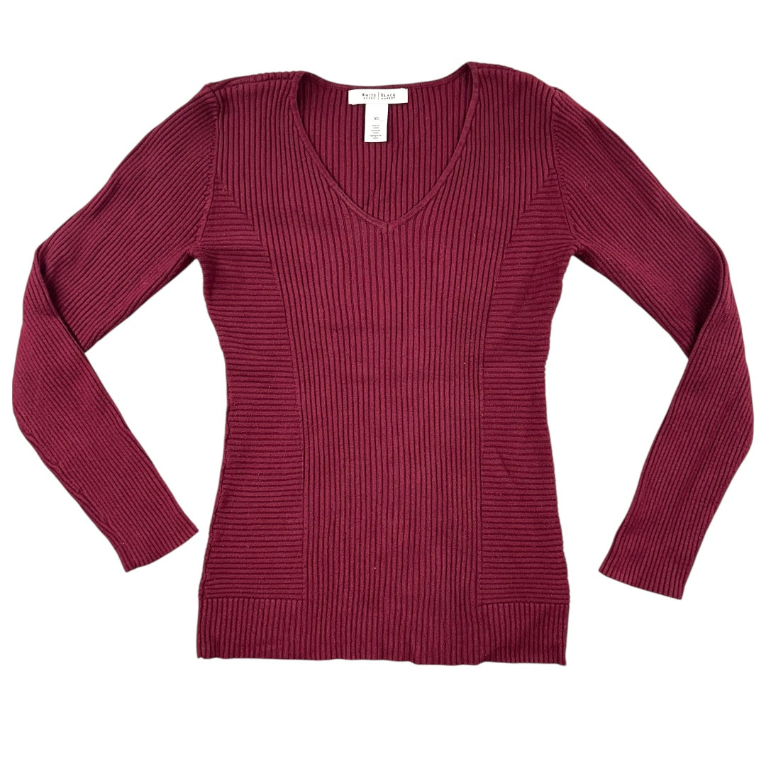 White House Black Market Burgundy V Neck Ribbed Sweater