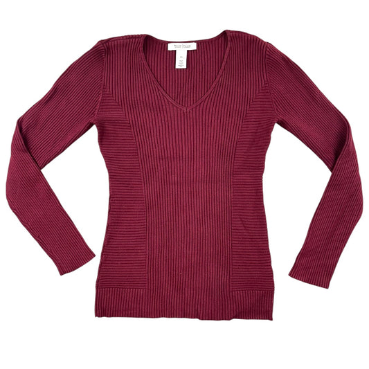 White House Black Market Burgundy V Neck Ribbed Sweater