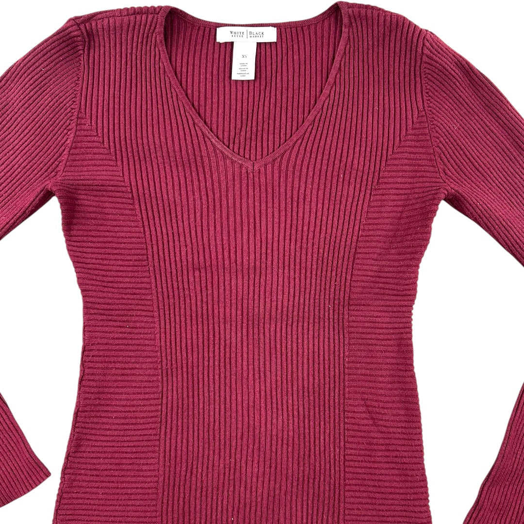 White House Black Market Burgundy V Neck Ribbed Sweater