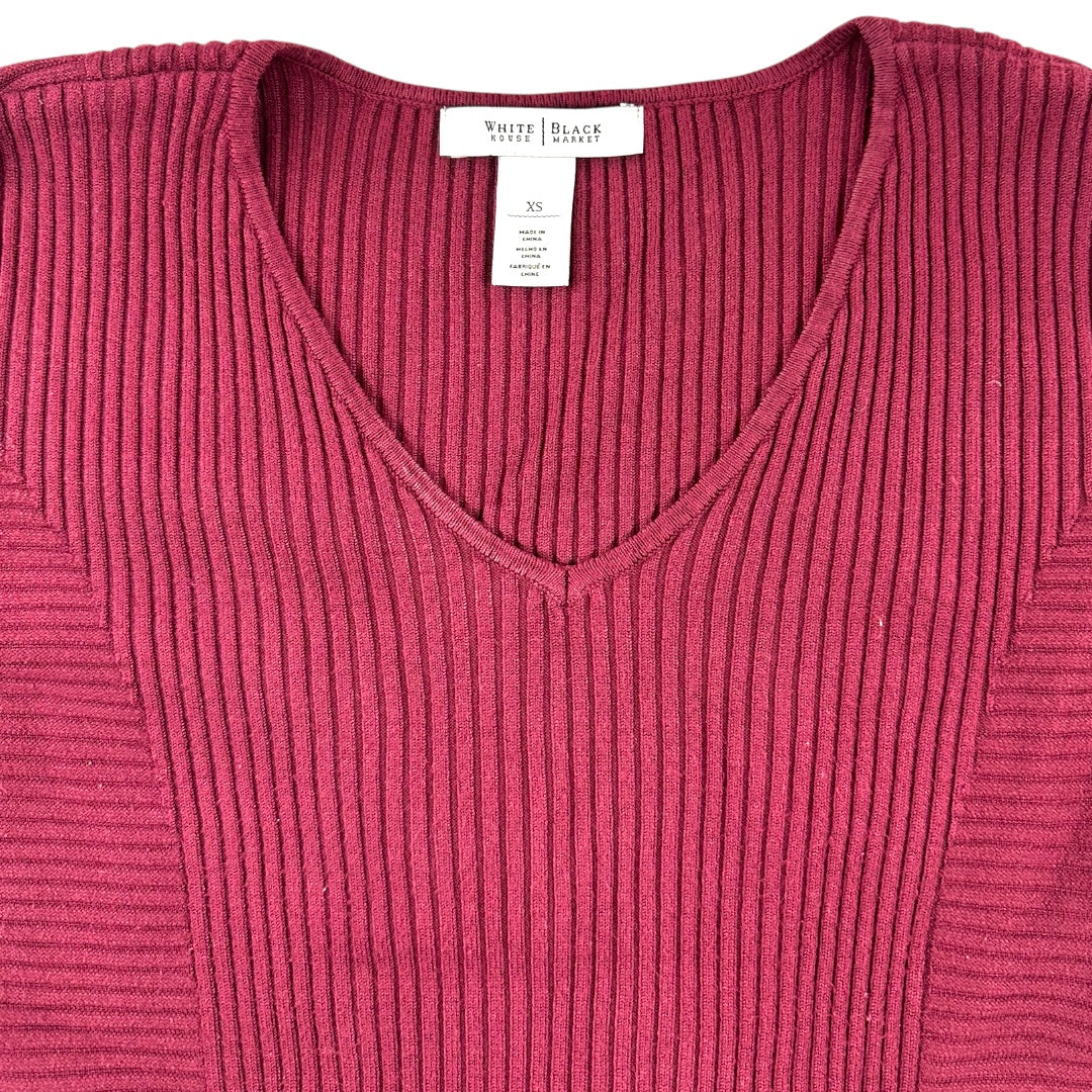 White House Black Market Burgundy V Neck Ribbed Sweater