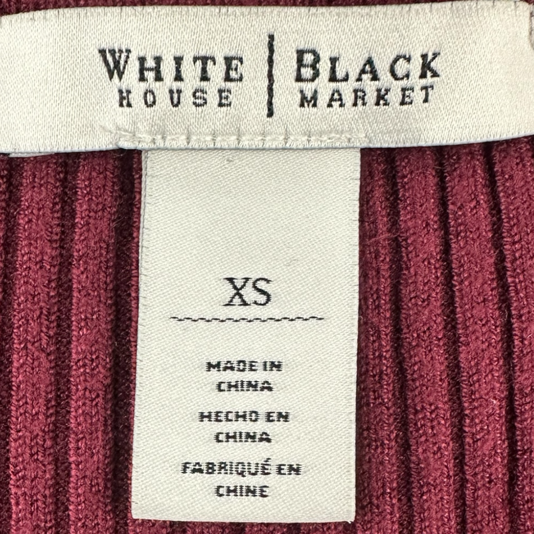 White House Black Market Burgundy V Neck Ribbed Sweater