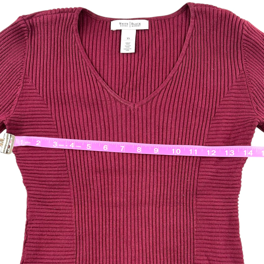 White House Black Market Burgundy V Neck Ribbed Sweater