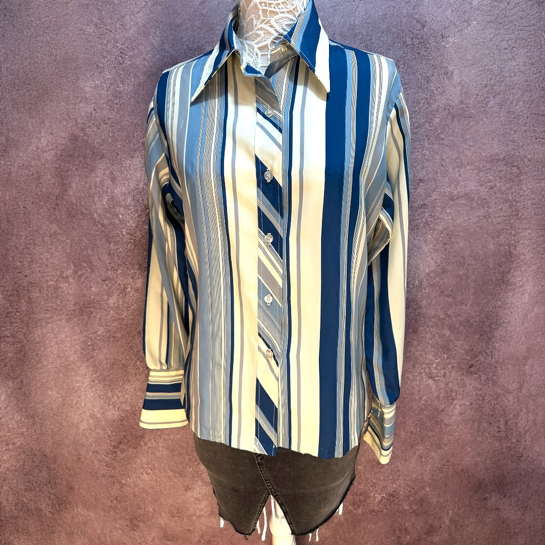 Vintage Terry Striped Button Down Shirt