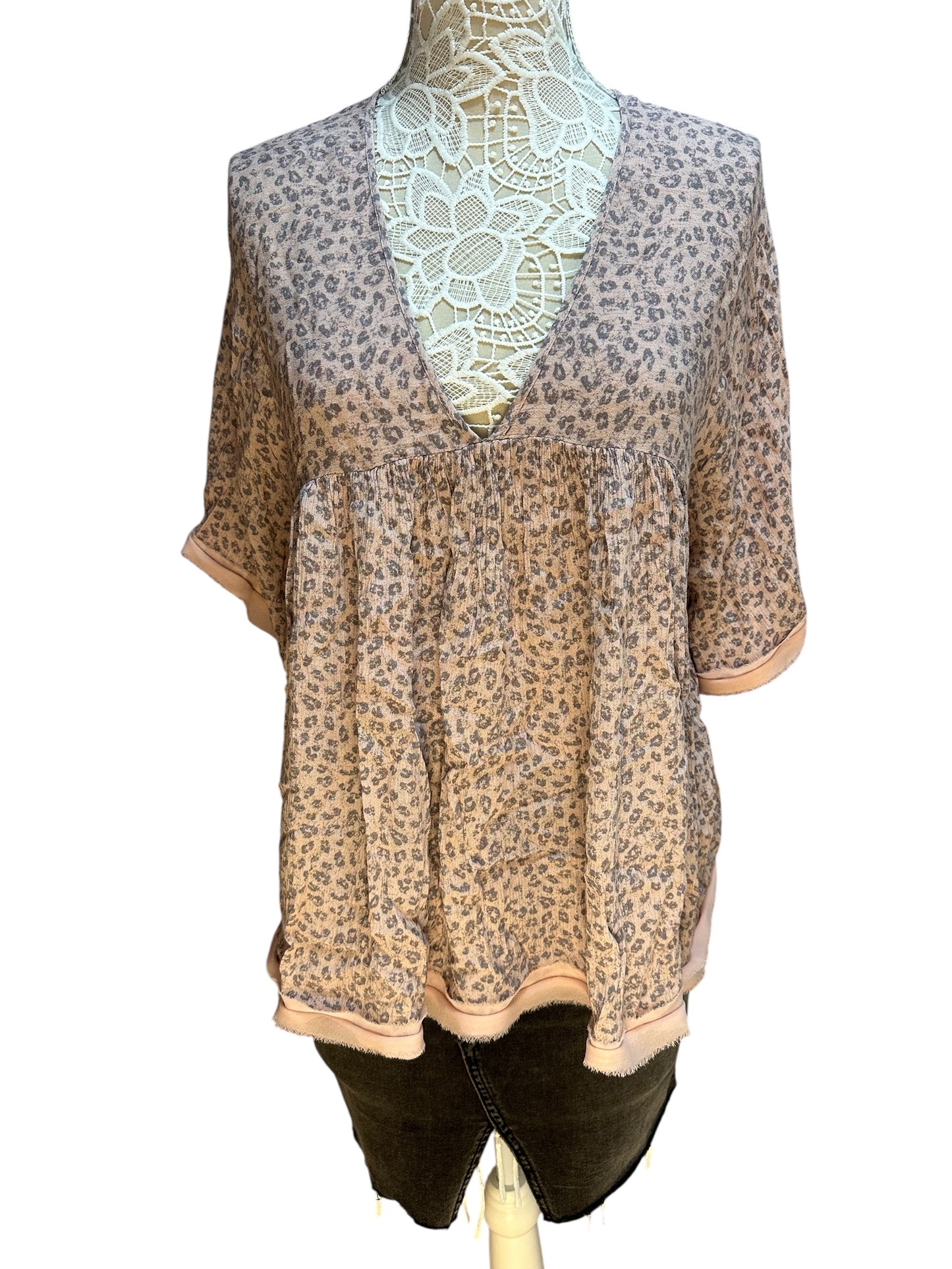 White Birch Leopard Print Babydoll Blouse