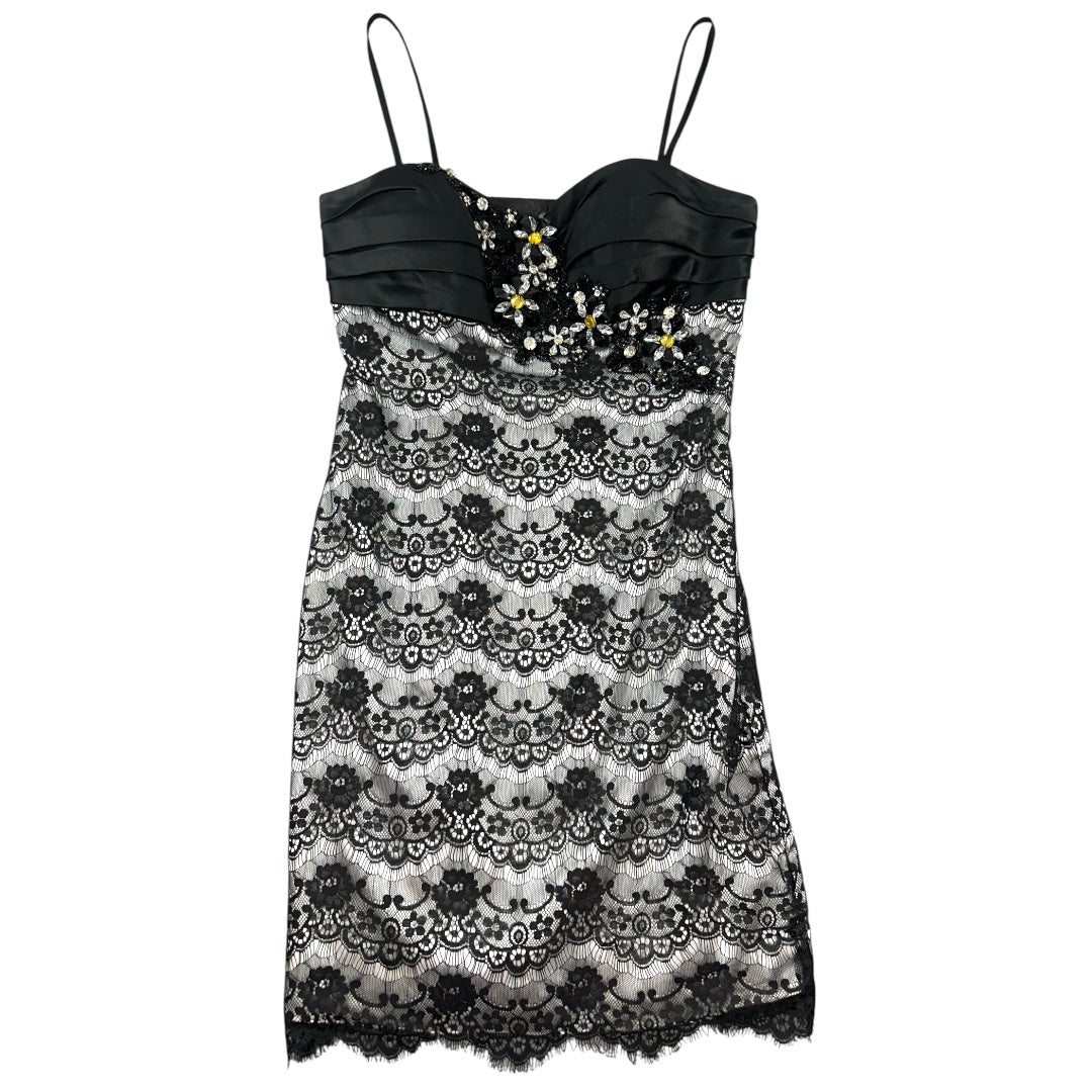 Dave & Johnny Black Pleated Satin Bustier Cocktail Dress