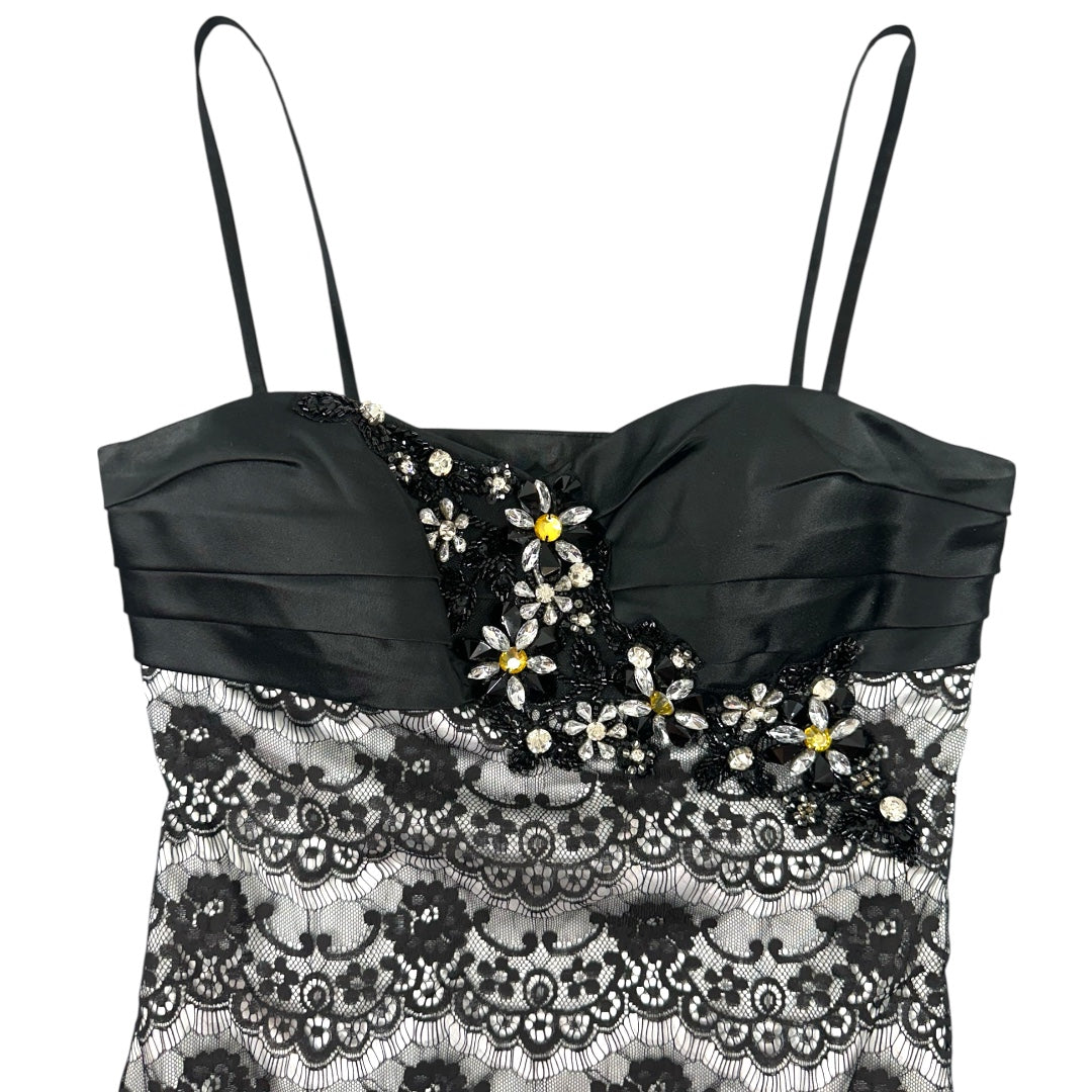Dave & Johnny Black Pleated Satin Bustier Cocktail Dress