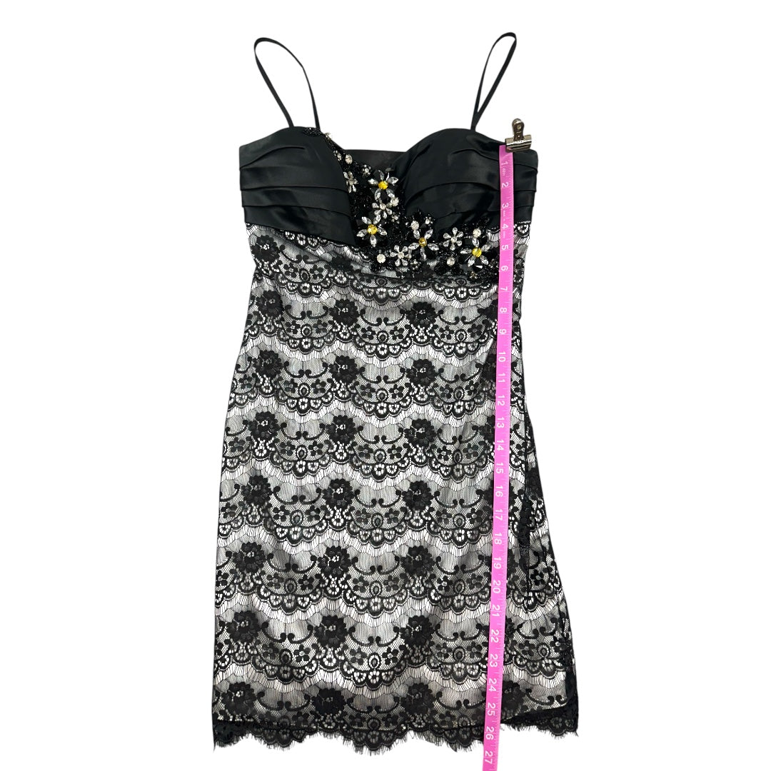 Dave & Johnny Black Pleated Satin Bustier Cocktail Dress