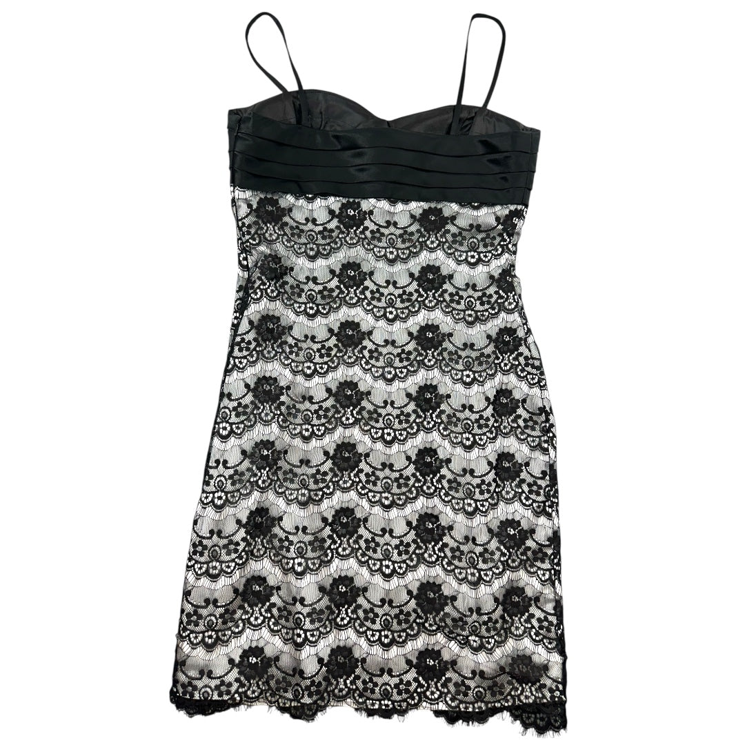 Dave & Johnny Black Pleated Satin Bustier Cocktail Dress
