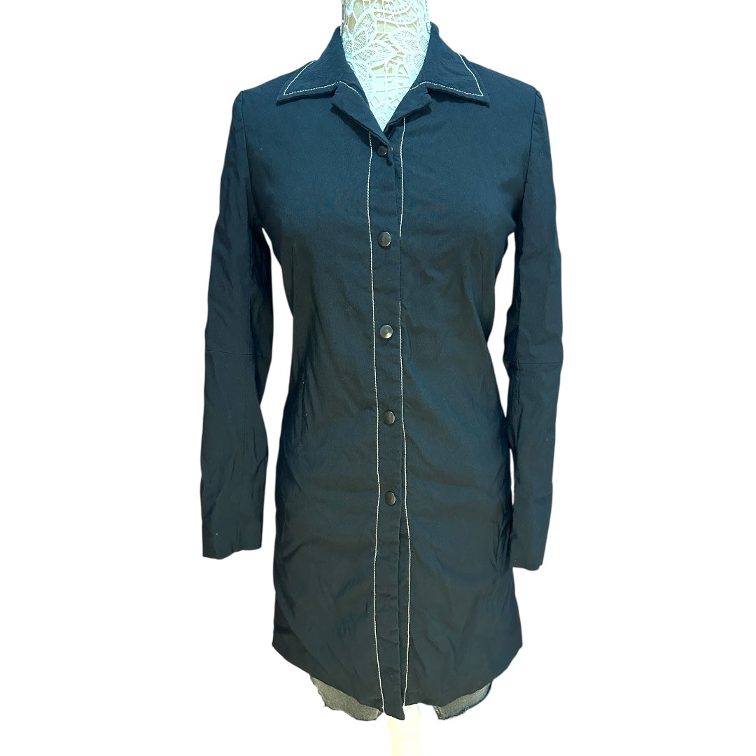 Poleci Black Longline Shirtdress with Contrast White Stitching