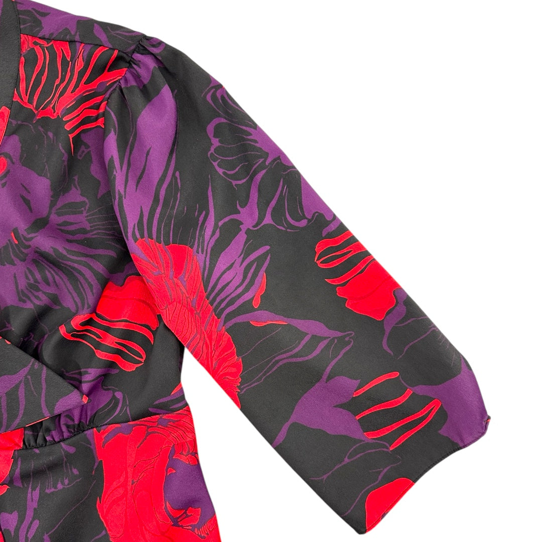 Calvin Klein 3/4 Sleeve Floral Blouse with Pussy Bow Collar