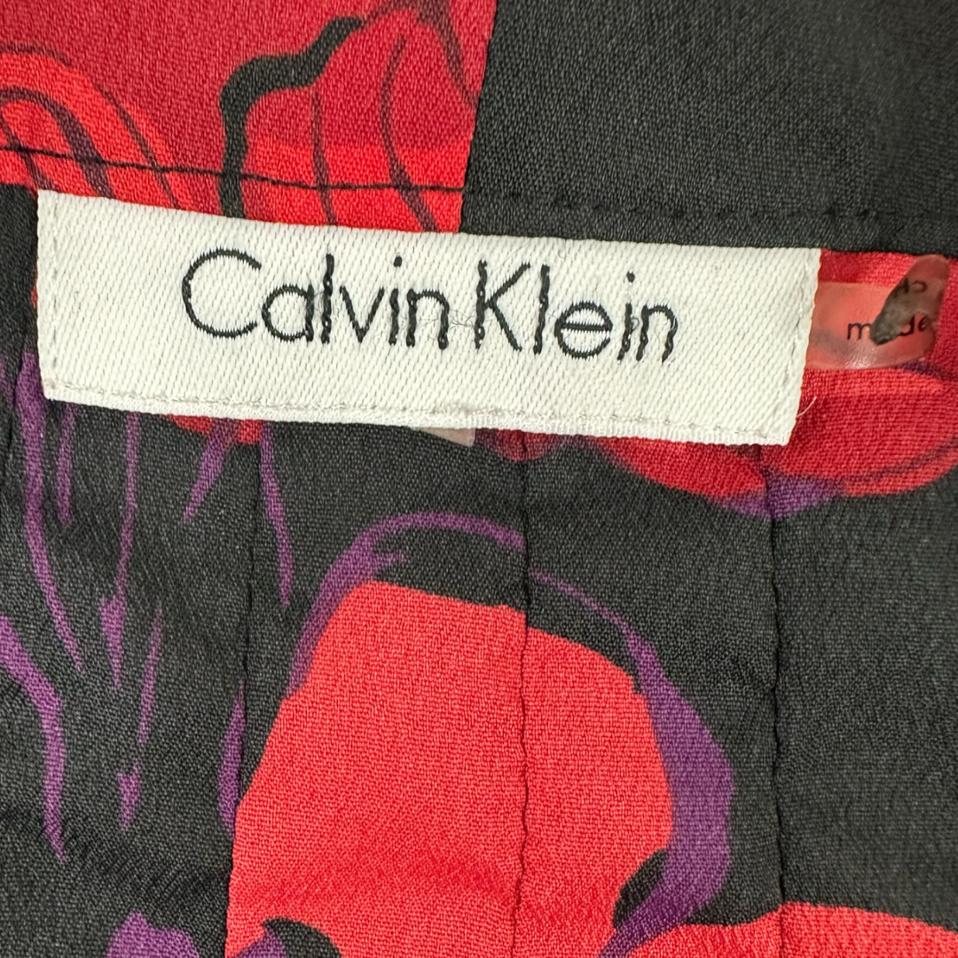 Calvin Klein 3/4 Sleeve Floral Blouse with Pussy Bow Collar