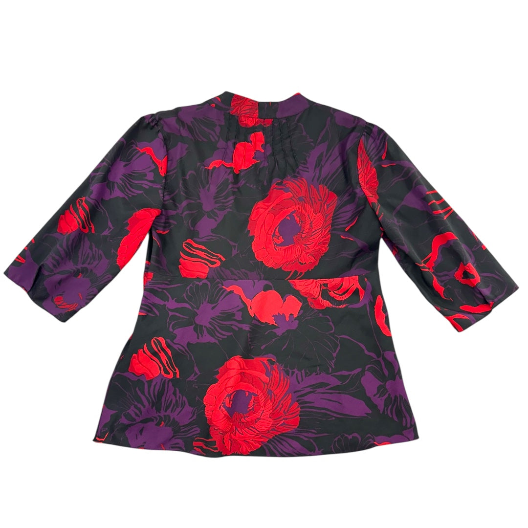 Calvin Klein 3/4 Sleeve Floral Blouse with Pussy Bow Collar