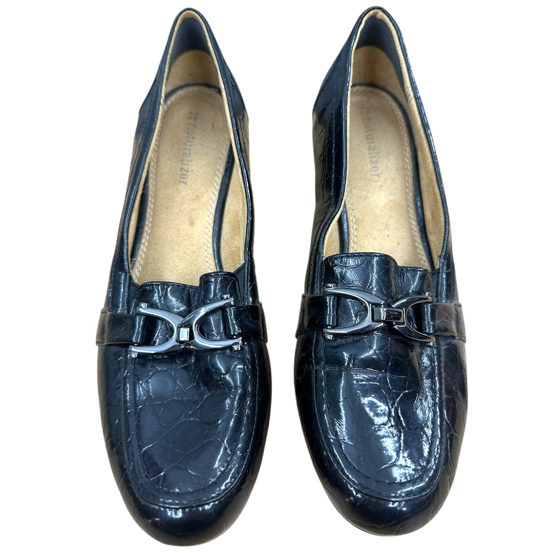 Naturalizer Black Faux Croc Embossed Loafers