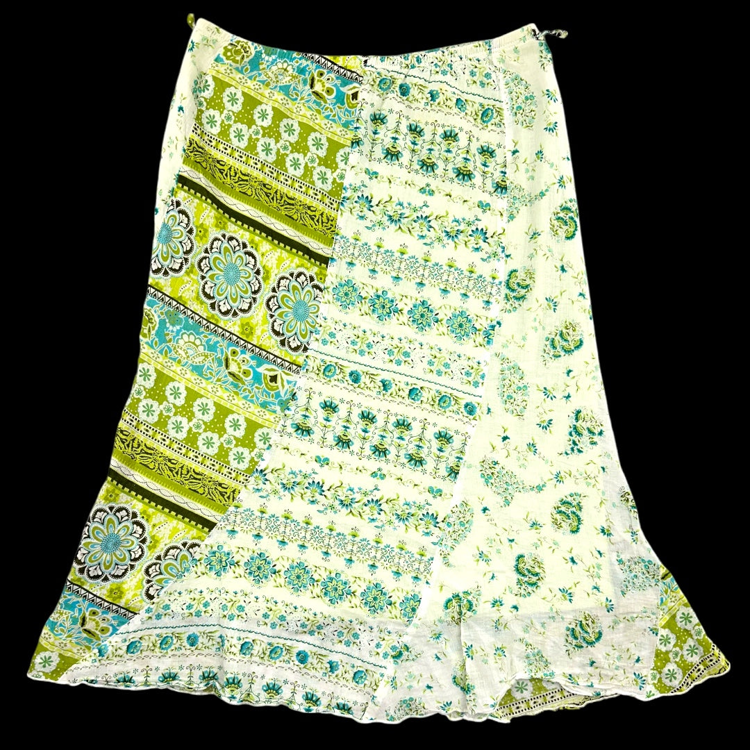 Y2K Boho IZ Byer Floral Patchwork Midi Skirt