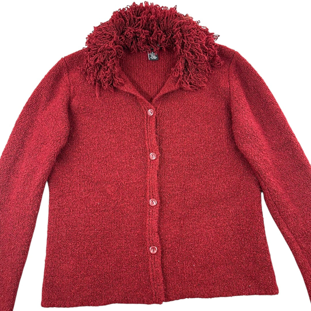 Y2K Dialogue Red Shaggy Fringe Cardigan
