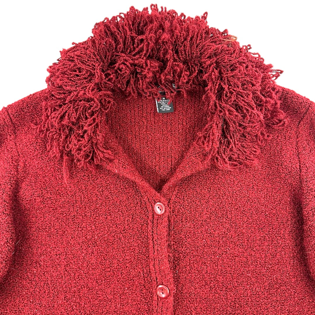 Y2K Dialogue Red Shaggy Fringe Cardigan