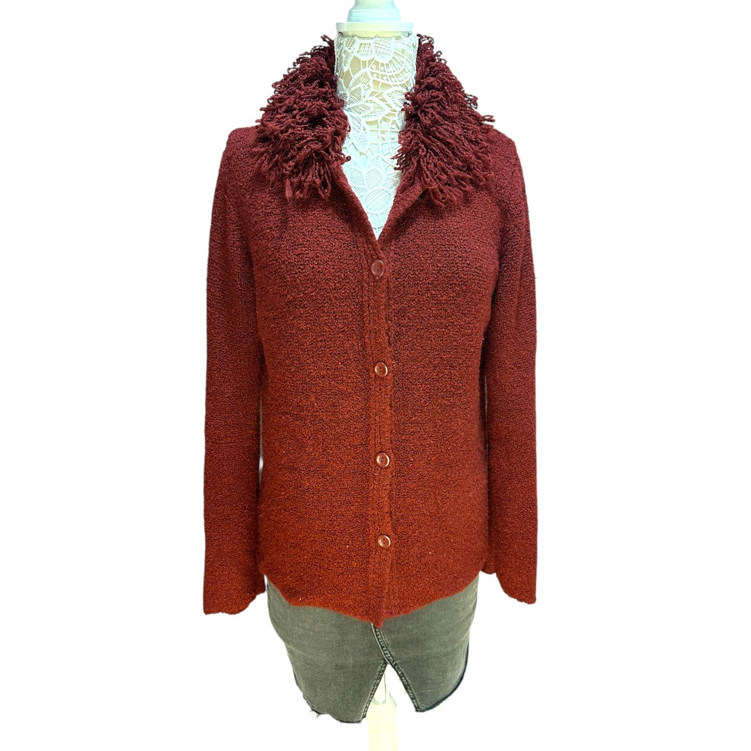 Y2K Dialogue Red Shaggy Fringe Cardigan