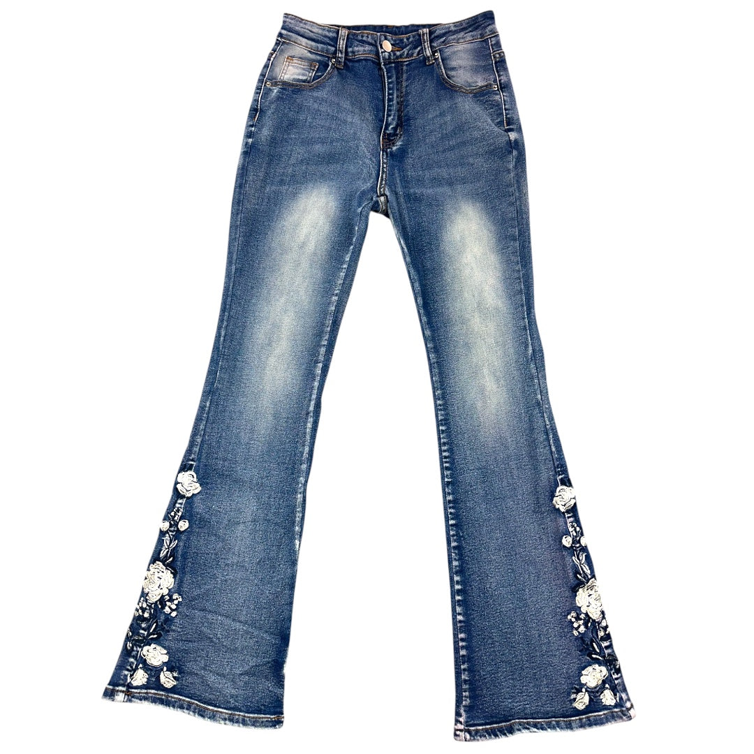 Boho Embroidered Floral Flare Jeans