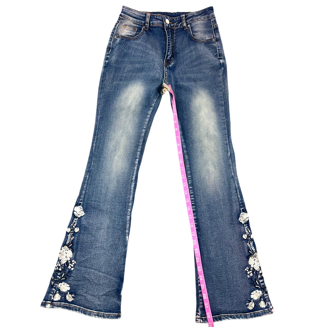 Boho Embroidered Floral Flare Jeans