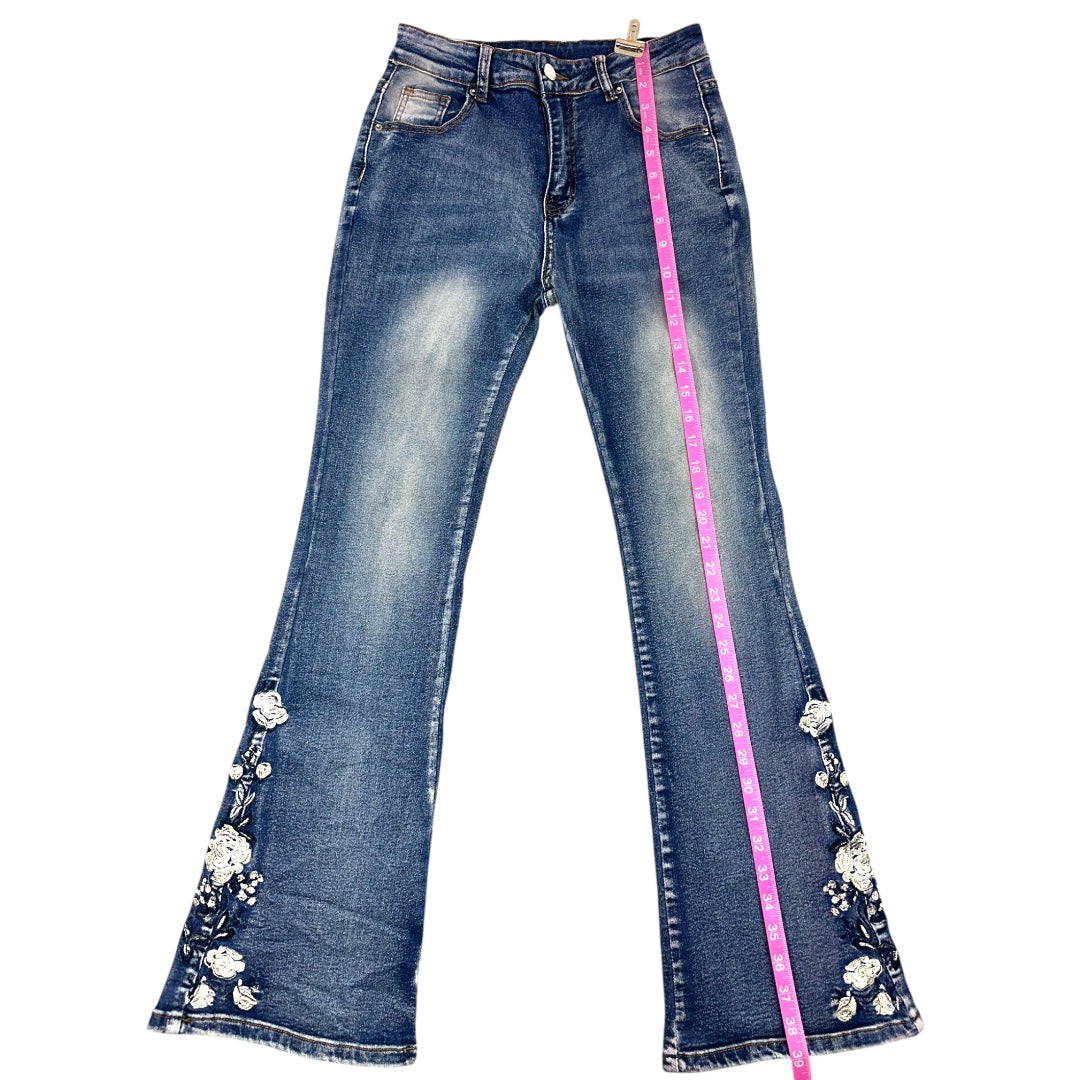 Boho Embroidered Floral Flare Jeans
